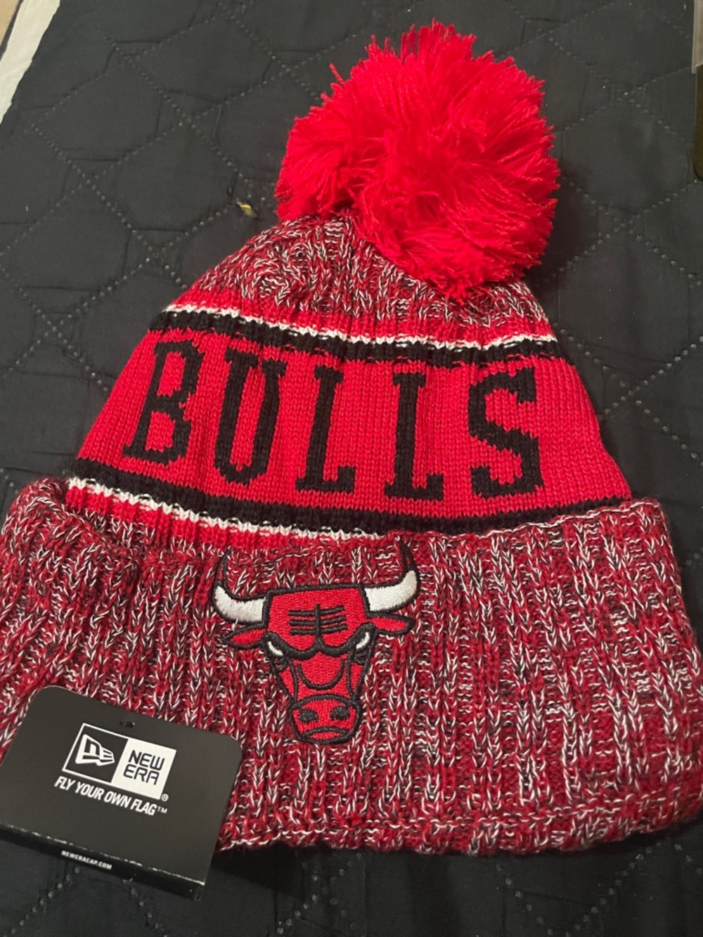 New Era Chicago Bulls Red and Black Pom Knit Beanie for Kids